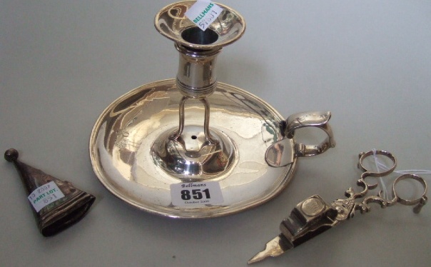 Appraisal: A George II silver chamber candlestick of dished circular form