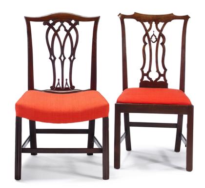 Appraisal: Two Chippendale mahogany side chairs late th century