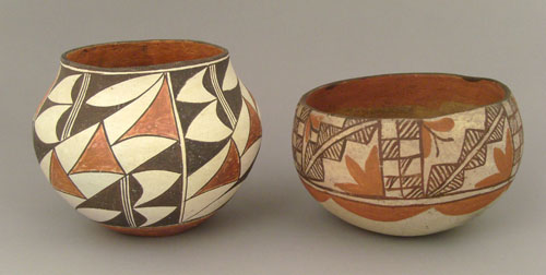 Appraisal: Acoma pottery jar with black and orange geometric decoration on