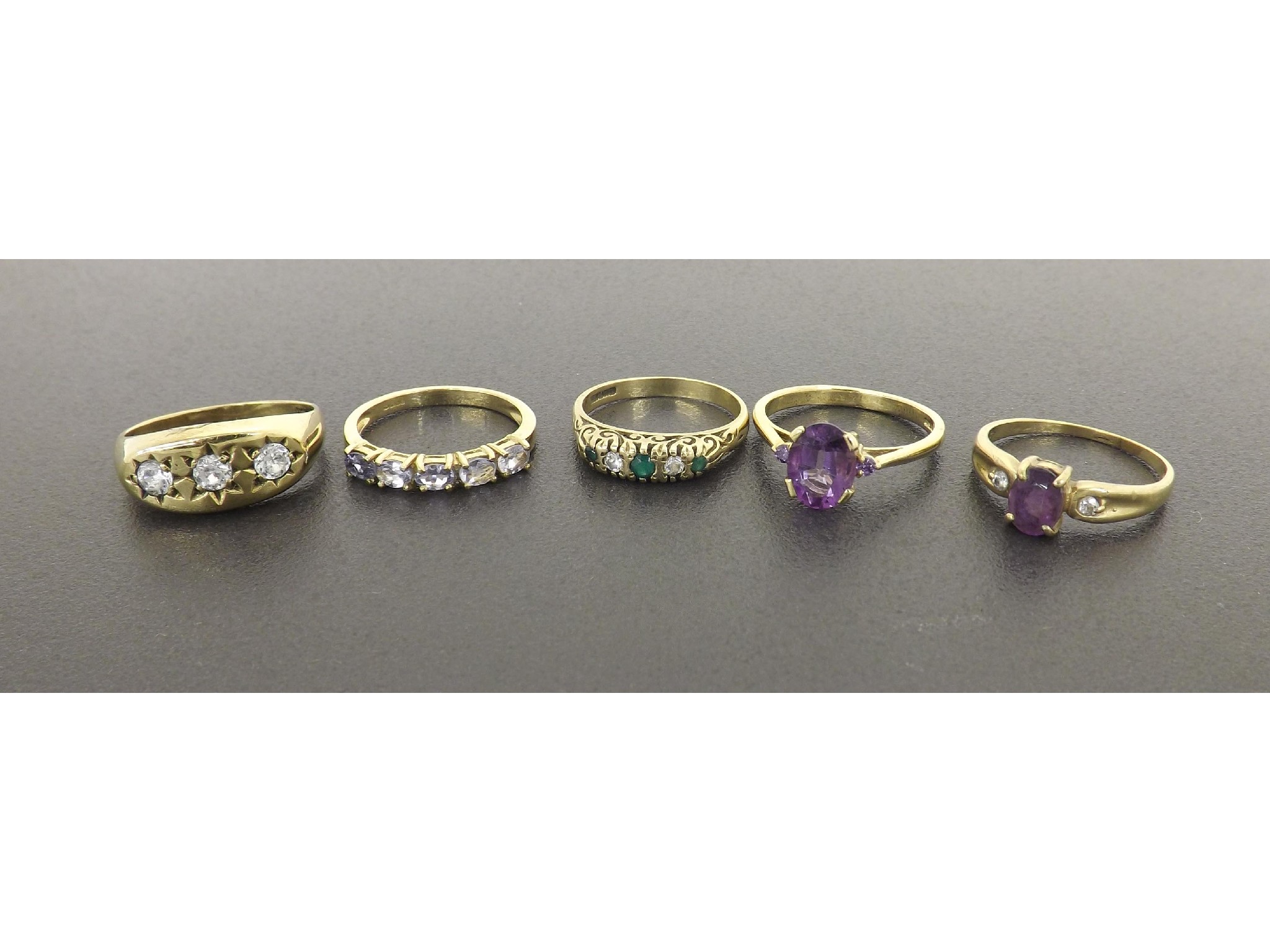 Appraisal: Five assorted ct stone set dress rings gm