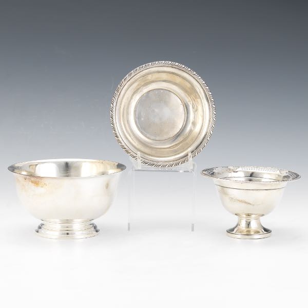 Appraisal: THREE ROUND STERLING SILVER DISHES Small round bowl with gadrooned