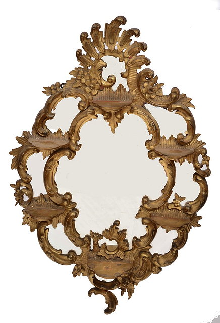 Appraisal: A ROCOCO HANGING WALL MIRROR of open acanthus scroll form