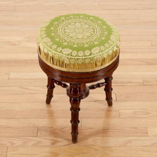 Appraisal: Louis Philippe mahogany bamboo-turned stool th c nice silk upholstered