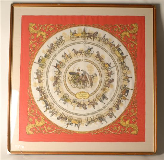 Appraisal: Hermes Scarf La Promenade de Longchamps framed x