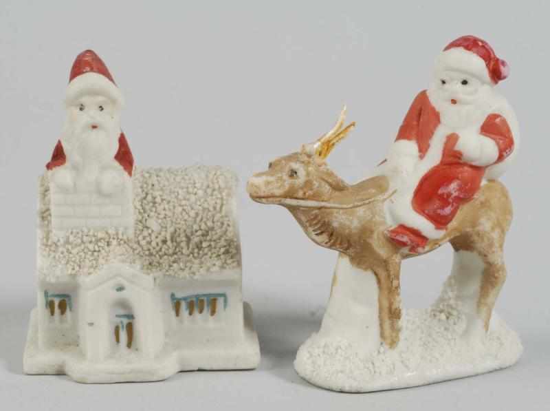 Appraisal: Lot of Bisque Snow Figures Description Santa sitting on a