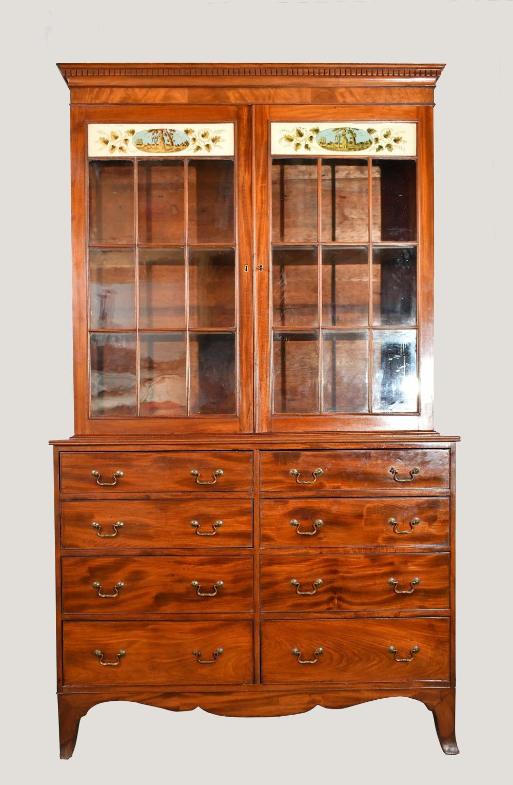 Appraisal: GEORGE III MAHOGANY BOOKCASE CABINETLate th Early th century The