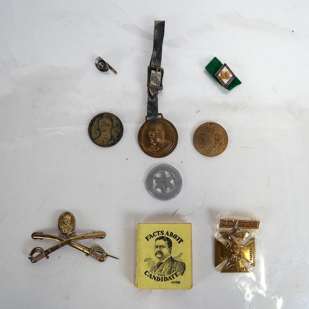 Appraisal: Theodore Roosevelt Fob Studs Tokens and Book Mixed lot including