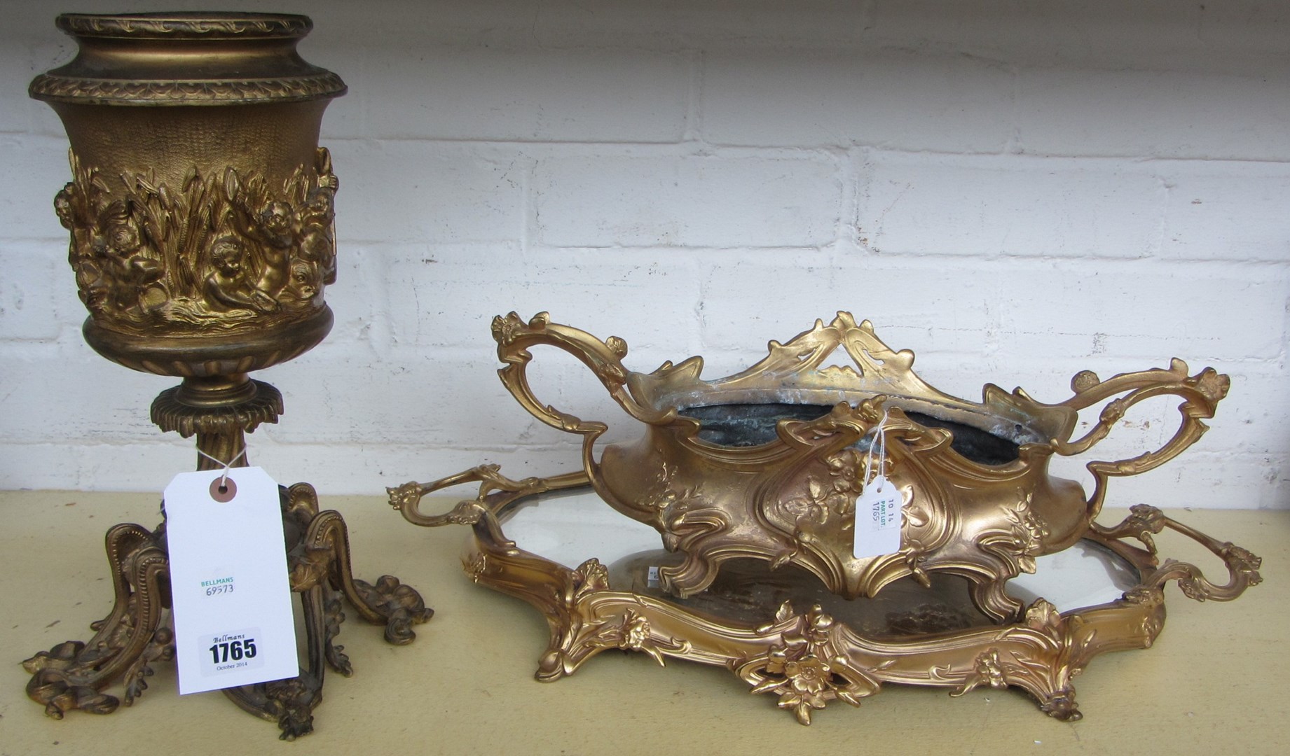 Appraisal: A gilt bronze oil lamp base lacking reservoir early th