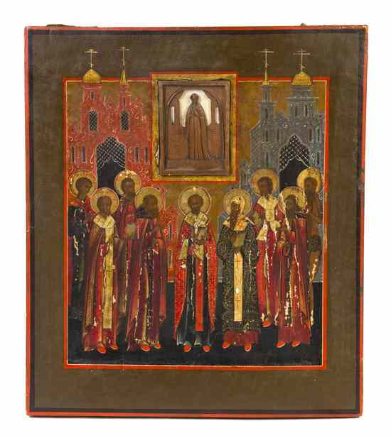 Appraisal: An Eastern Orthodox Painted Wood Icon of rectangular form inset