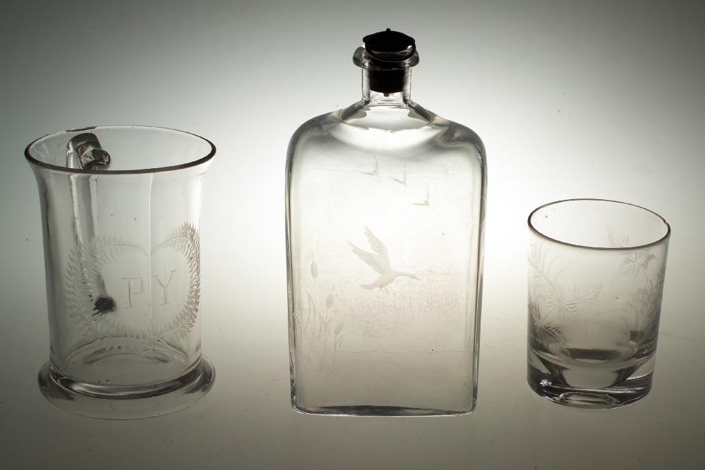 Appraisal: LATE th CENTURY ETCHED BOTTLE DECANTER decorated with geese with