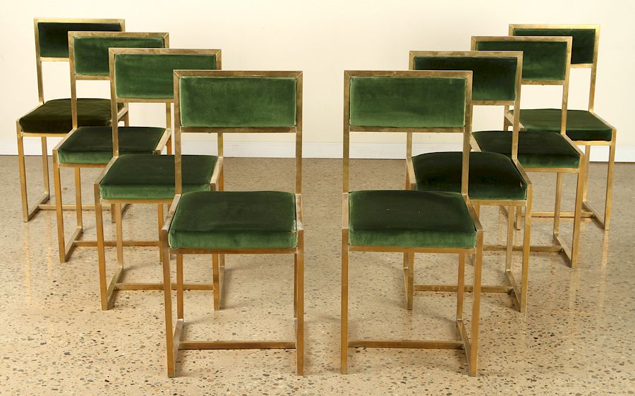 Appraisal: SET FRENCH BRASS DINING CHAIRS UPHOLSTERED A set of eight