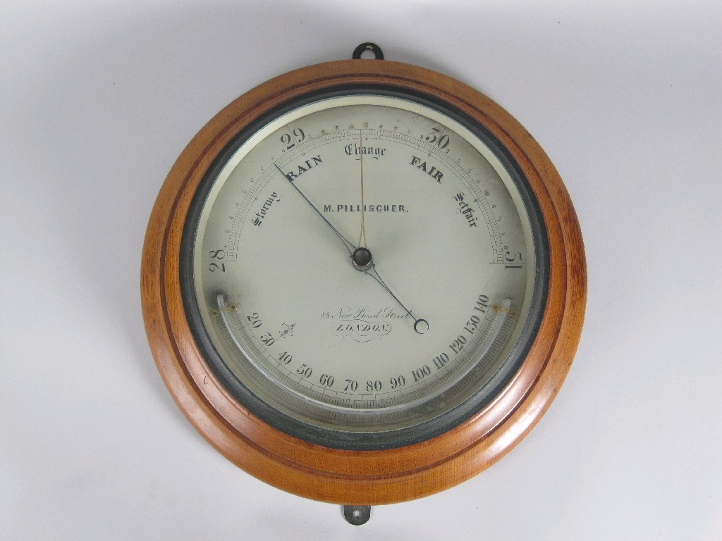 Appraisal: An oak cased Aneroid Barometer by M Pillischer New Bond