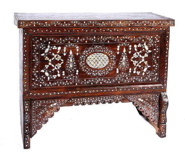 Appraisal: A Syrian mother of pearl and silver inlaid chest height