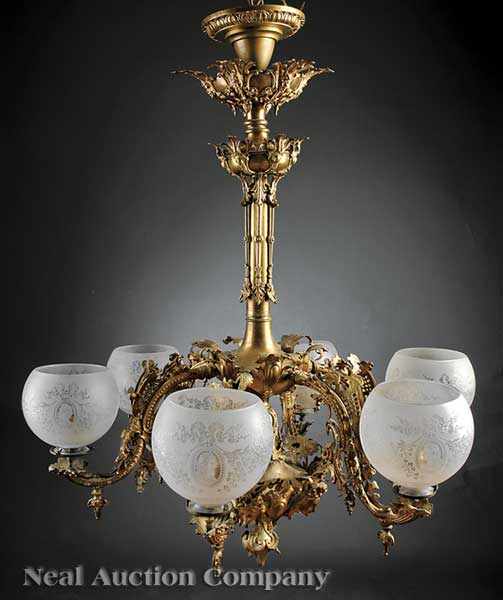 Appraisal: A Fine American Rococo Gilt Bronze Six-Light Gasolier c -