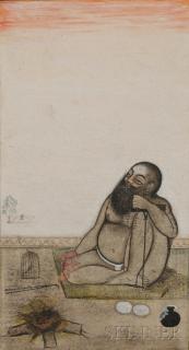 Appraisal: Miniature Painting Miniature Painting India depicting a bearded hermit figure