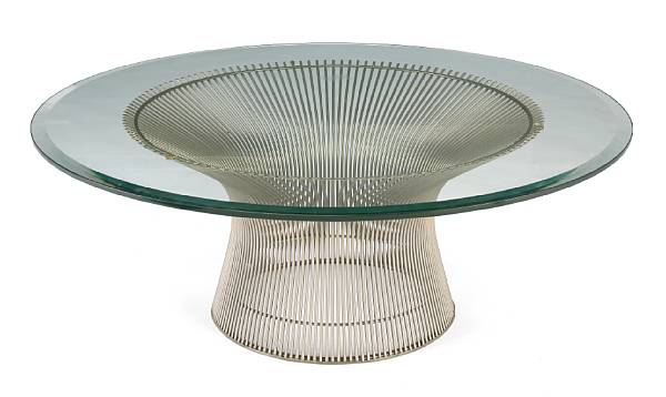 Appraisal: A Warren Platner nickel-plated wire and glass coffee table for