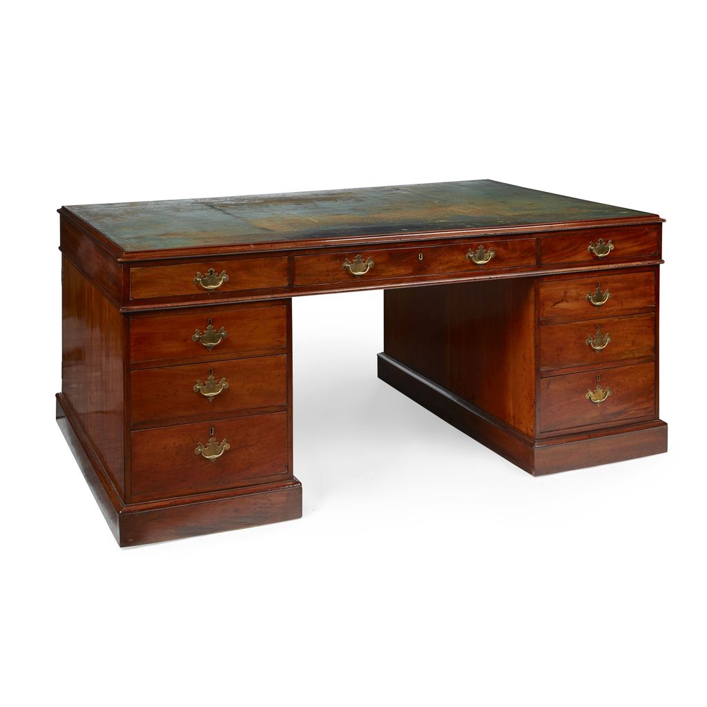 Appraisal: GEORGE III STYLE MAHOGANY PARTNER'S DESK TH CENTURY the embossed