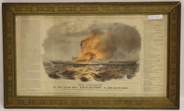 Appraisal: COLORED LITHOGRAPH TITLED AWFUL CONFLAGRATION OFTHE STEAMBOAT LEXINGTON IN LONG