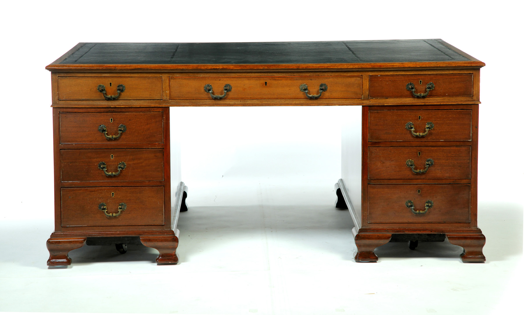 Appraisal: CHIPPENDALE-STYLE PARTNERS' DESK England mid th century mahogany Tooled black