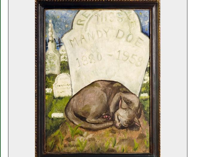 Appraisal: BEREAVED CAT AT THE GRAVE OF MISS MANDY DOE Oil