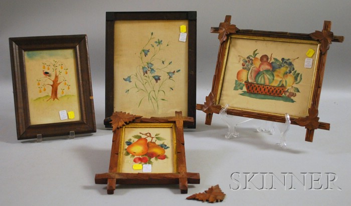 Appraisal: Four Assorted Framed Theorems depicting a basket of fruit fruit