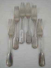 Appraisal: A set of six Silver Fiddle and Thread table forks