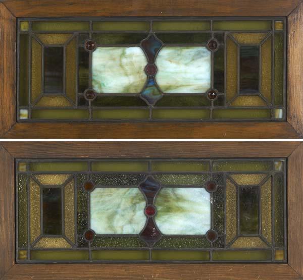 Appraisal: TWO LEADED SLAG GLASS PANELS Both in wooden frames x