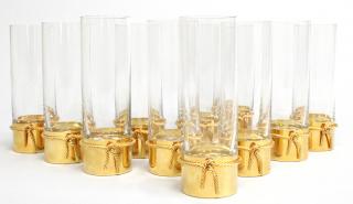 Appraisal: Gucci Highball Glasses w Gold The tall barrel glasses each