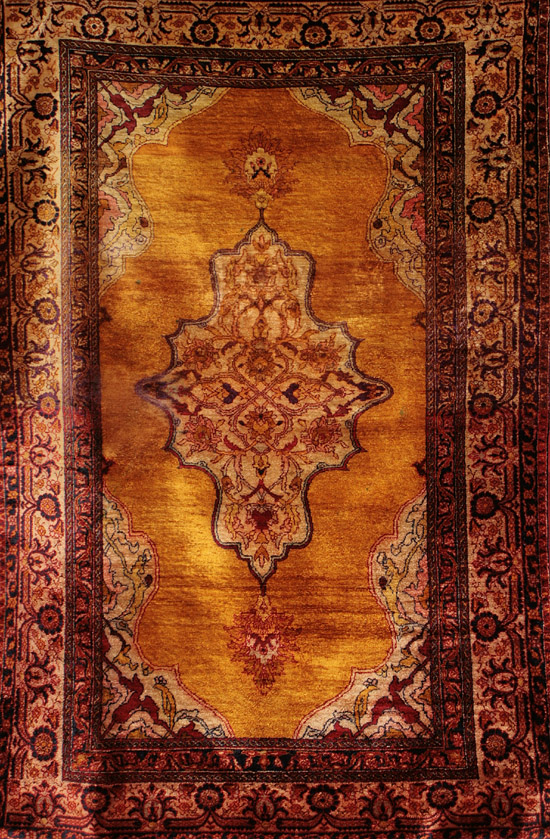 Appraisal: Turkish Silk Rug Second Quarter th Century Gold ground centering