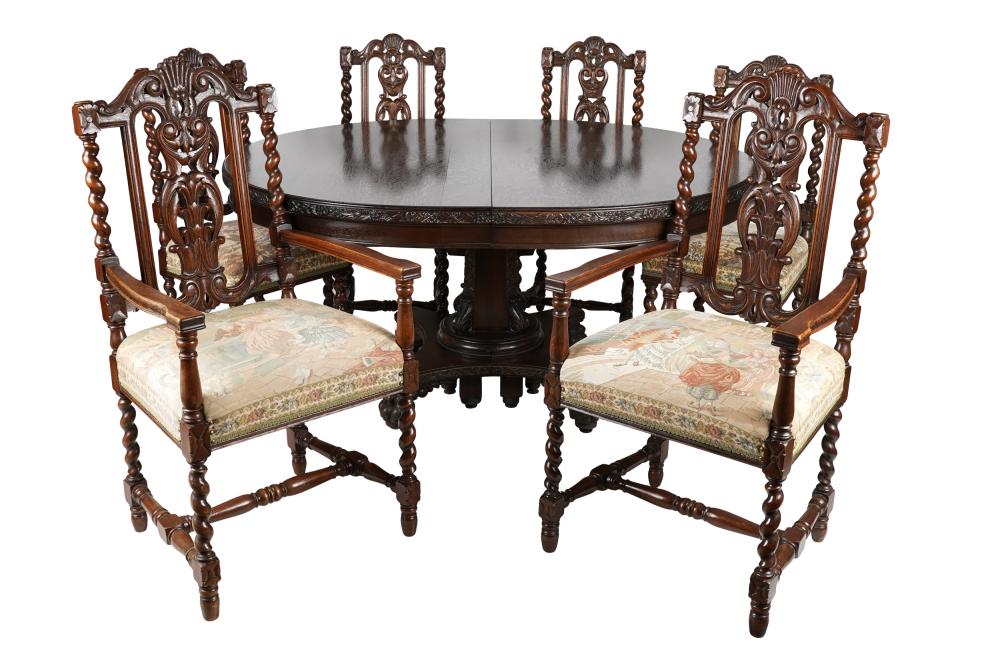 Appraisal: ASSEMBLED CARVED OAK DINING SUITEcomprising an oval dining table closed