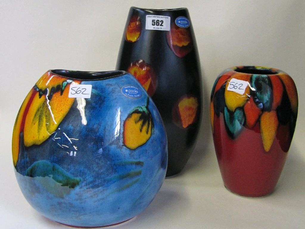 Appraisal: Three Poole pottery vases to include Galaxy Harlequin and Poppy