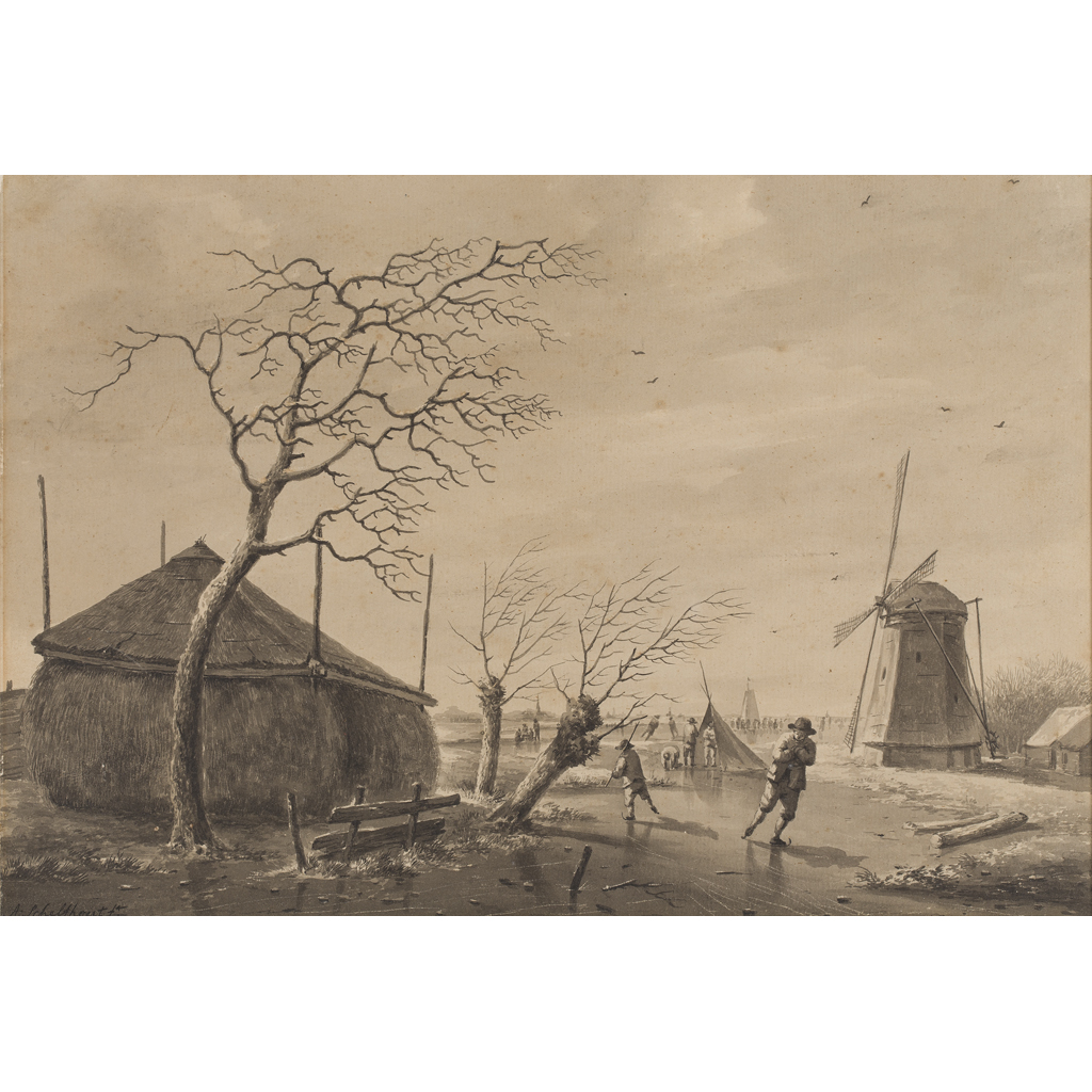 Appraisal: ANDREAS SCHELFHOUT DUTCH - SKATERS ON A FROZEN LAKE Signed