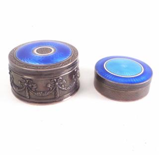 Appraisal: Two Round Enamel Boxes Two French first-standard silver round enamel