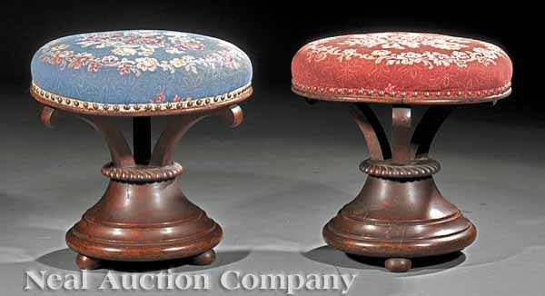 Appraisal: A Pair of American Late Classical Walnut Footstools mid- th