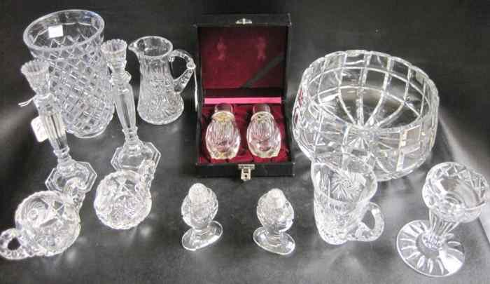 Appraisal: TWELVE PIECES CUT AND ENGRAVED CRYSTAL '' tall part candle