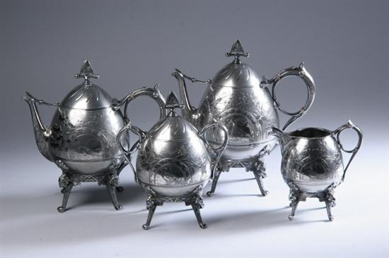 Appraisal: FOUR-PIECE MERIDEN AESTHETIC MOVEMENT SILVER PLATED COFFEE SERVICE late th