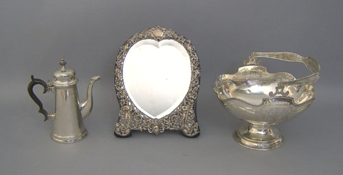 Appraisal: Silver teapot mirror and basket approx troy oz