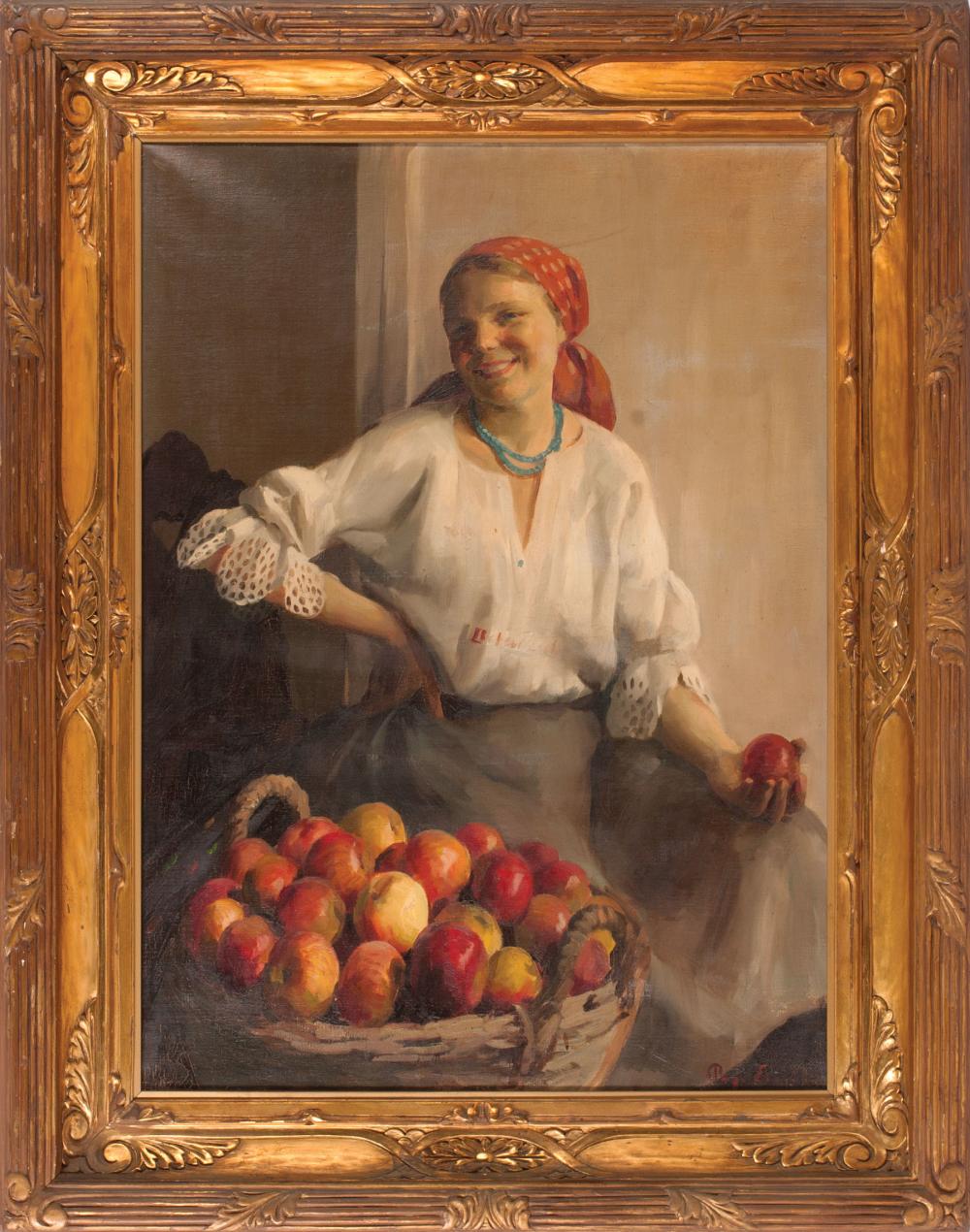 Appraisal: Emil Pap Hungarian - Apples for Sale oil on canvas