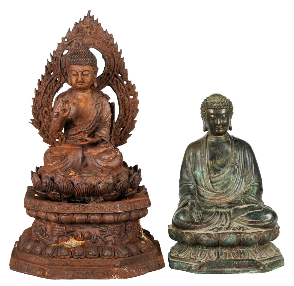 Appraisal: TWO CHINESE SEATED BUDDHA FIGURESthe iron figure inches high the