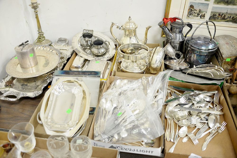 Appraisal: Six tray lots of silver plate to include pair of