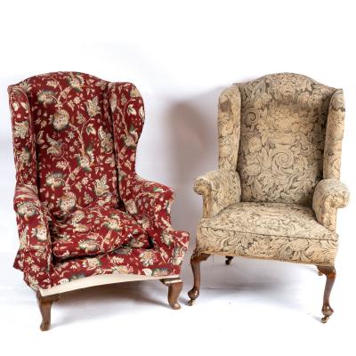 Appraisal: A walnut wing armchair in Queen Anne style on cabriole