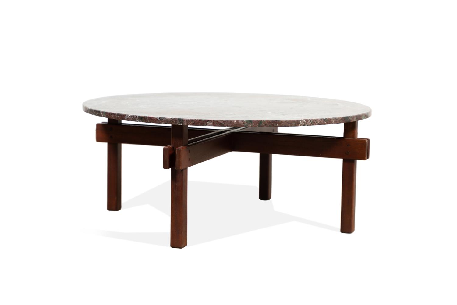 Appraisal: MID-CENTURY MAHOGANY MARBLE COCKTAIL TABLE Mid Century studio mahogany and