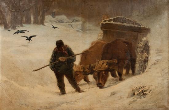 Appraisal: Alfred Plauzeau French - Peasant with Oxen Cart oil on