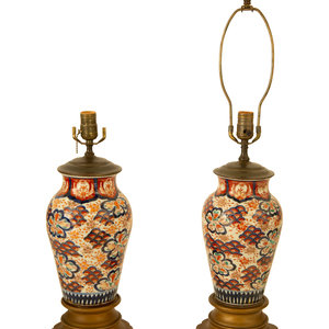 Appraisal: Three Chinese Porcelain Vases Mounted as Lamps th Century comprising