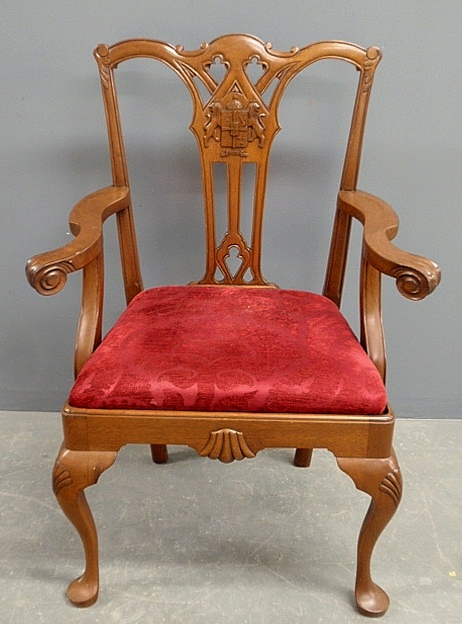 Appraisal: - Chippendale style mahogany open armchair the splat with relief