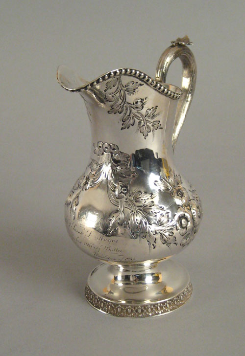 Appraisal: Philadelphia coin silver presentation creamer stamped C Bard Son inscribed