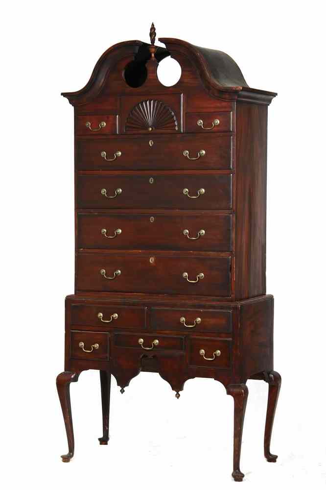 Appraisal: HIGHBOY - Cherry Bonnet Top Highboy ca a marriage having