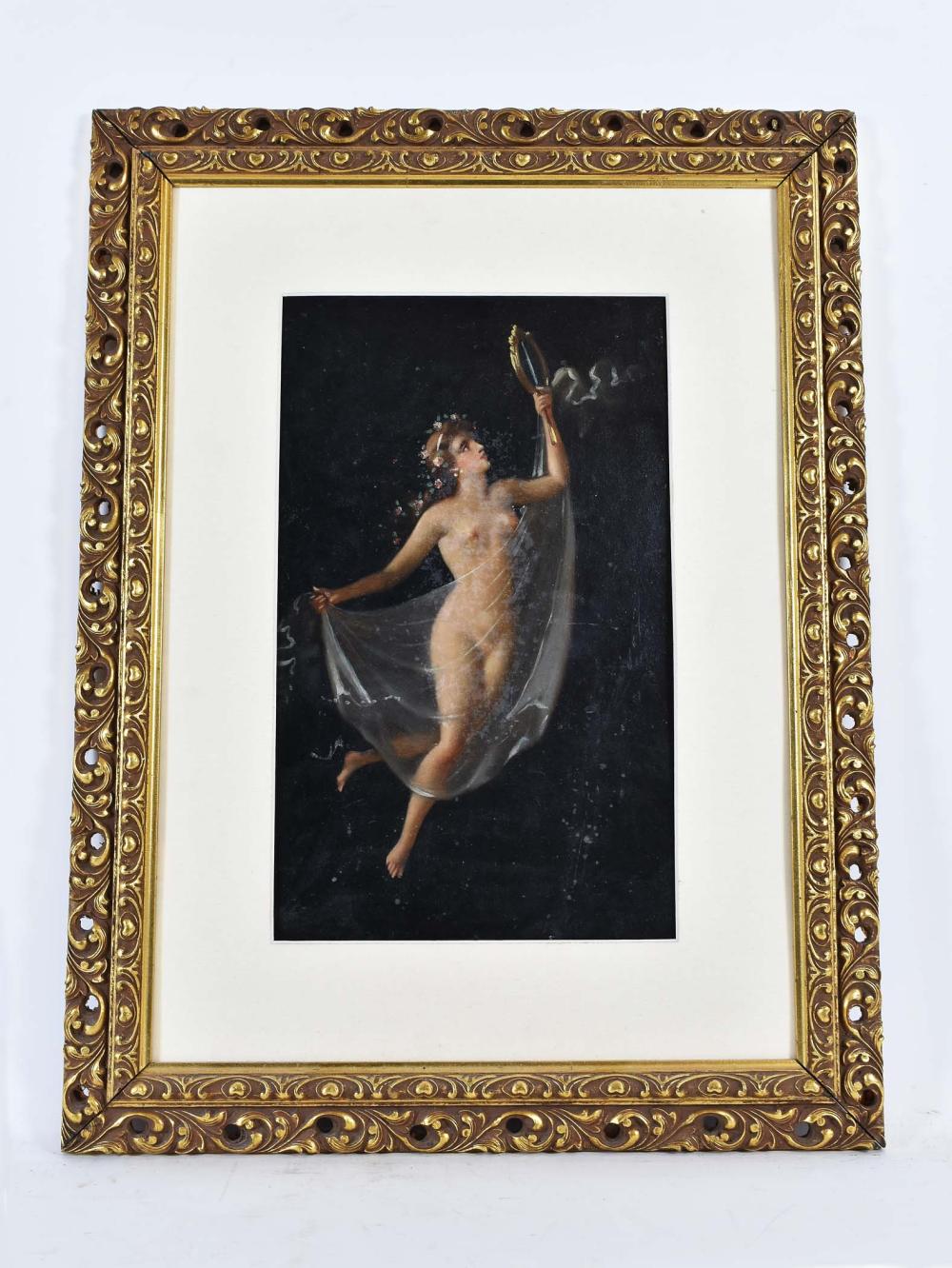 Appraisal: EUROPEAN SCHOOL TH CENTURY Allegorical Female Nude Unsigned Oil on