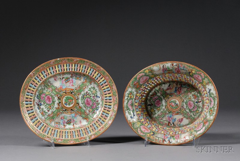 Appraisal: Chestnut Basket and Tray China mid to late th century