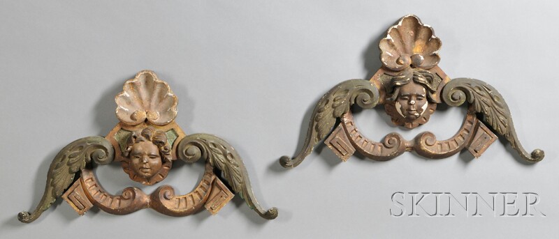 Appraisal: Pair of Carved and Painted Wood Architectural Cherub Elements scattered